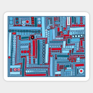 Wacky Maze - Aqua, Robin&amp;#39;s Egg Blue, Turquoise, Crimson, and Red Sticker